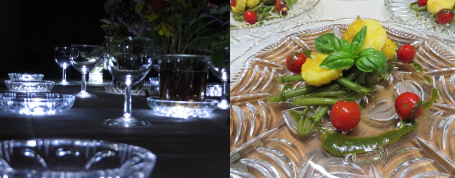 Speisen unter'm Sternenhimmel - Bilder der unterleuchteten Teller und veganes Essen.